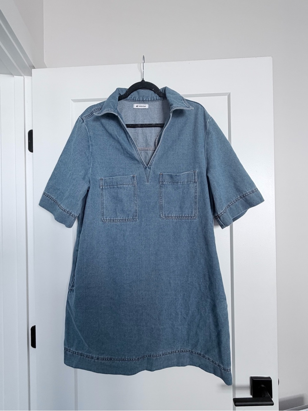 Denim Tunic Dress with Patch Pockets - Blue